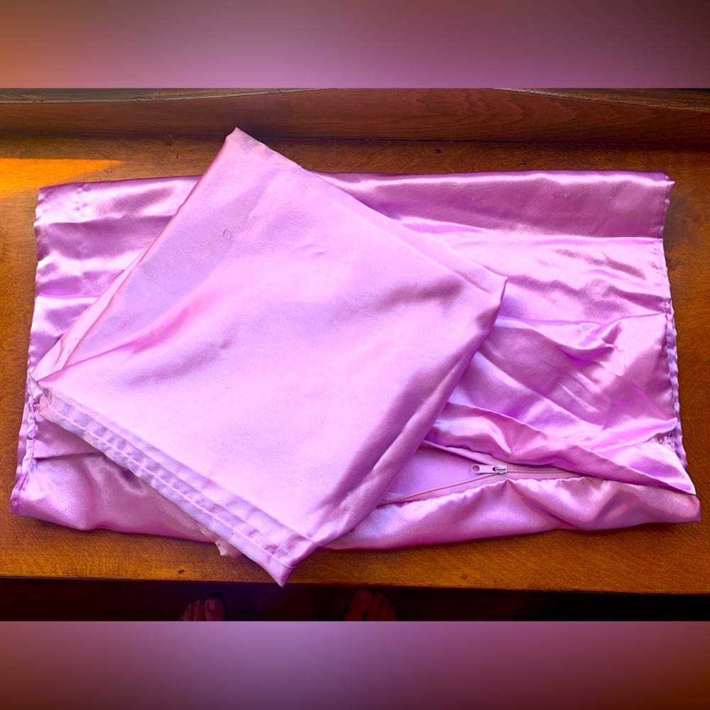 Set of 2 King Size Purple Satin-like Pillow Cases w/ Hidden Zipper Enclosure